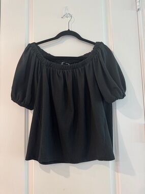 Anthropologie Black Off-Shoulder Puff Sleeve Blouse